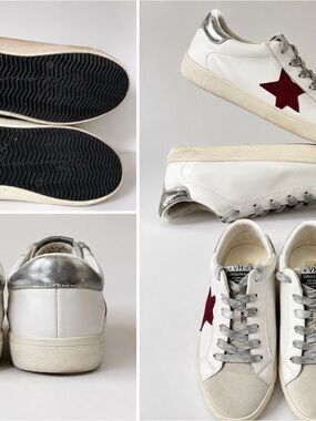 Golden goose inspired Super-Star with burgundy glitter star and silver heel tab